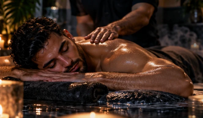 جلسة استرخاء ومساج لرجل داخل سبا
